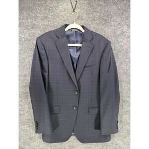 Saks Fifth Avenue Sport Coat Men’s 40R Navy Plaid 100% Wool Slim Fit Blazer